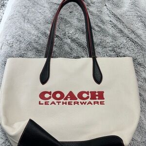 Coach Cream and Black Leather Tote Bag